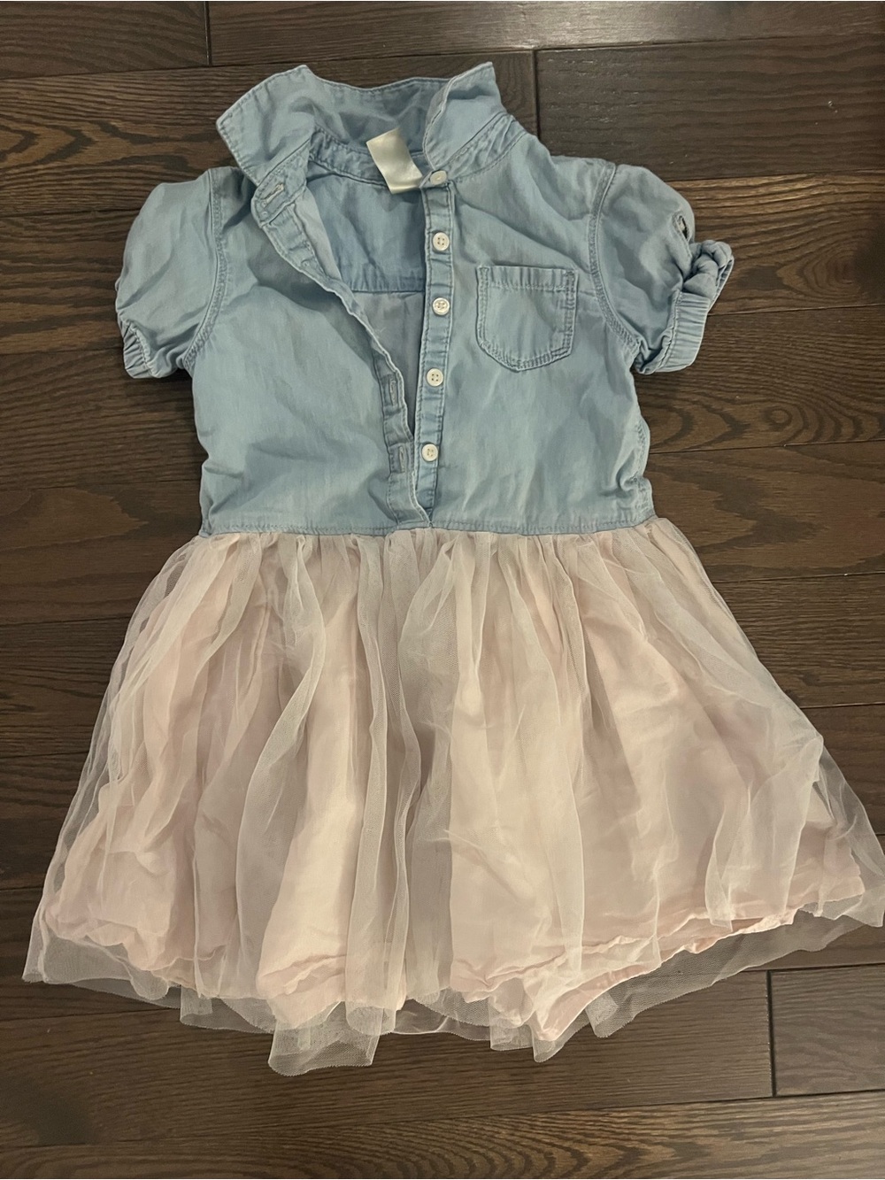 OshKosh B'gosh Light Blue Denim Top with Blush Pink Tulle Skirt Dress - Size 4T